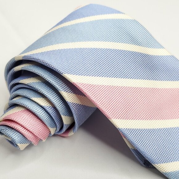 Brooks Brother Silk Tie Striped Light Blue Pink Textured Preppy - Picture 2 of 4